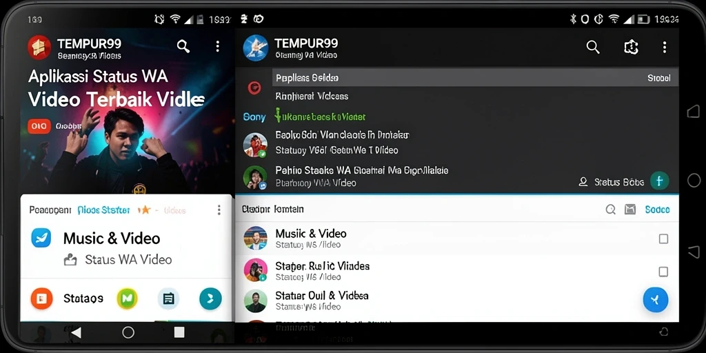 Tampilan antarmuka TEMPUR99 untuk membuat status WA Video.