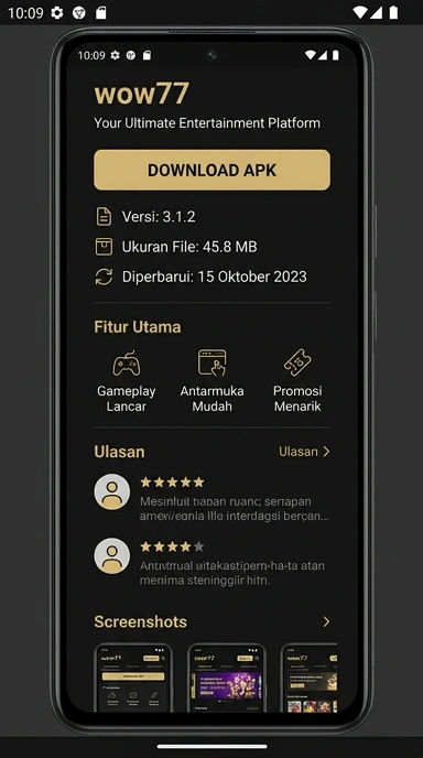 Tampilan halaman APK wow77
