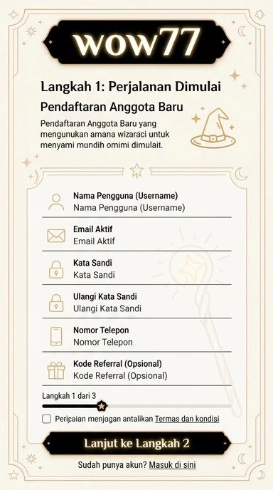 Tampilan halaman daftar wow77