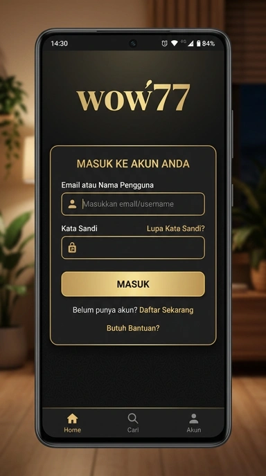 Tampilan halaman login wow77