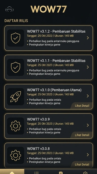 Tampilan riwayat versi wow77